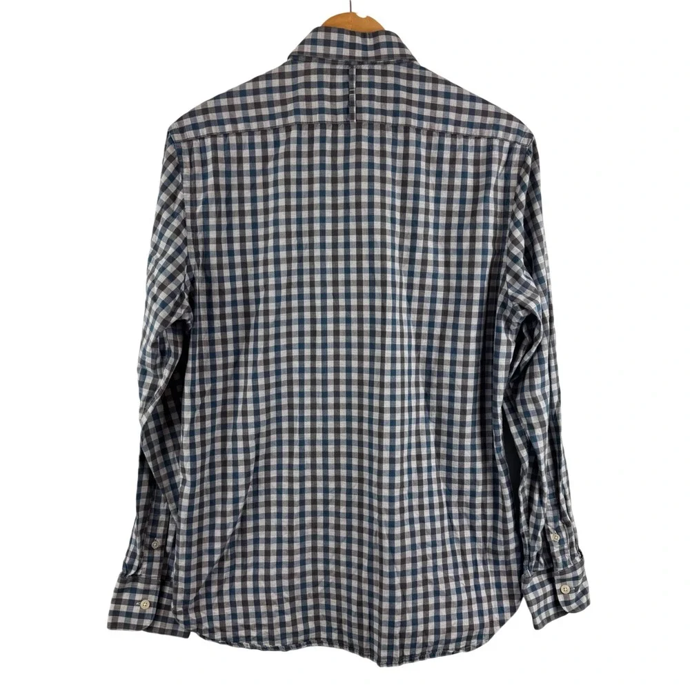 7Diamonds New Order Shirt Mens Medium Blue Grey Gingham Plaid Long Sleeve‎